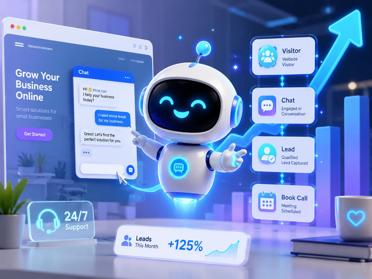 AI chatbot widget capturing website visitor leads and booking calls