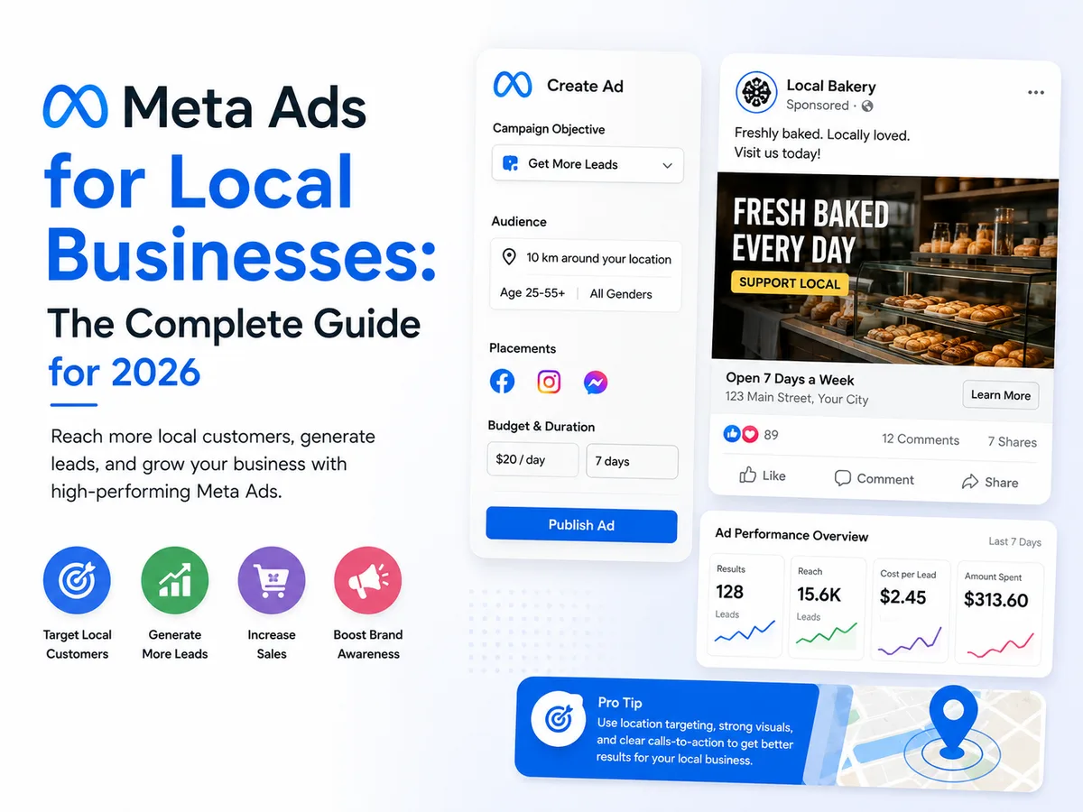 Meta Ads campaign setup and performance dashboard for a local business
